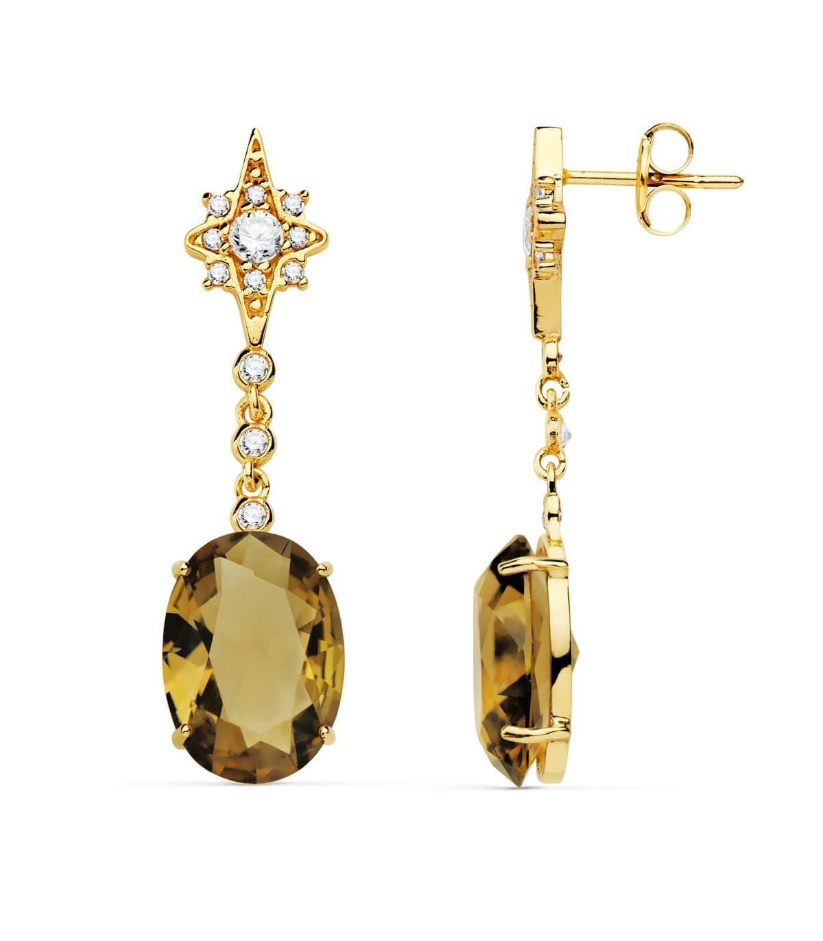 Pendientes Oro Amarillo 18K Piedra Fumé